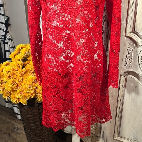 Elegant Red Lace Mini Dress - Picture 4 of 11